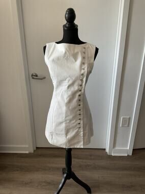Pepper mayo Golden Touch White Cotton Asymmetric Button Mini Dress Sz